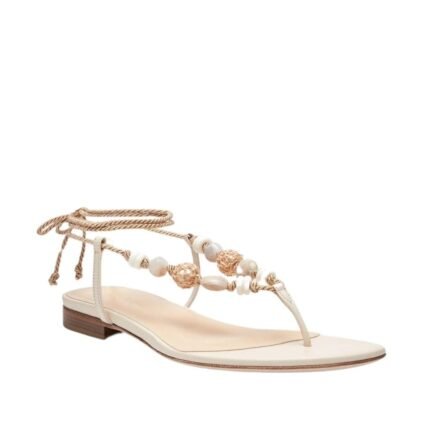 MAGDA BUTRYM WRAP AROUND FLAT CROCHET BEADS SANDALS IN CREAM