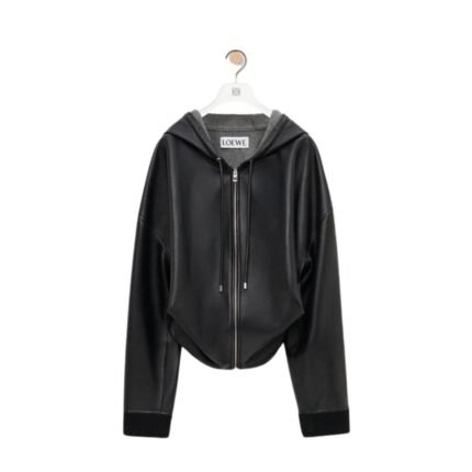 LOEWE HOODED SWEATSHIRT DRAPED IN LAMBSKIN NAPPA