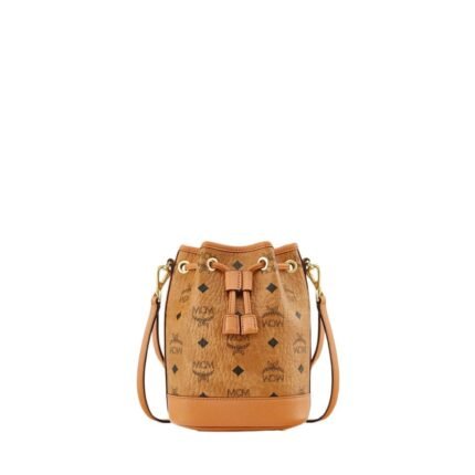 MCM MINI DESSAU DRAWSTRING BAG IN VISETOS COGNAC