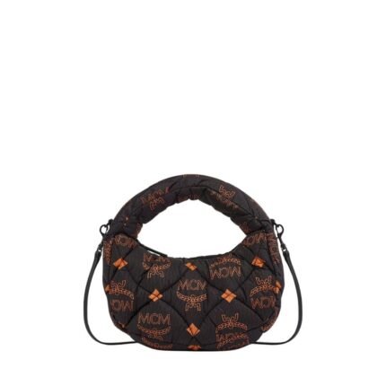 MCM MINI AREN QUILTED HOBO IN MAXI MONOGRAM NYLON BLACK