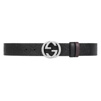 GUCCI REVERSIBLE SIGNATURE BELT IN BLACK