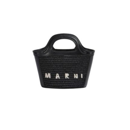 MARNI TROPICALIA MICRO BAG IN LEATHER AND RAFFIA EFFECT FABRIC