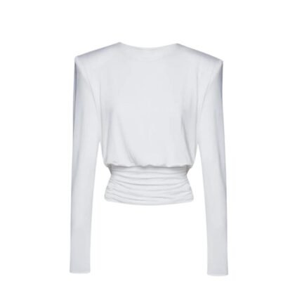 MAGDA BUTRYM LONG SLEEVE DRAPED JERSEY BLOUSE IN WHITE
