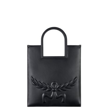 MCM MEDIUM AREN FOLD TOTE IN MEGA LAUREL LEATHER BLACK