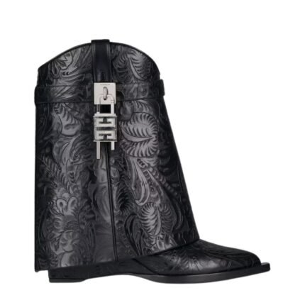 GIVENCHY SHARK LOCK COWBOY ANKLE BOOTS IN WESTERN LEATHER
