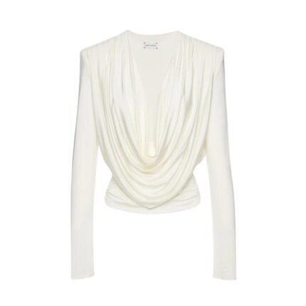 MAGDA BUTRYM LONG SLEEVE DRAPED JERSEY BLOUSE IN CREAM
