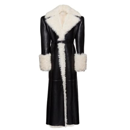 MAGDA BUTRYM LONG BELTED SHEARLING LEATHER COAT IN BLACK