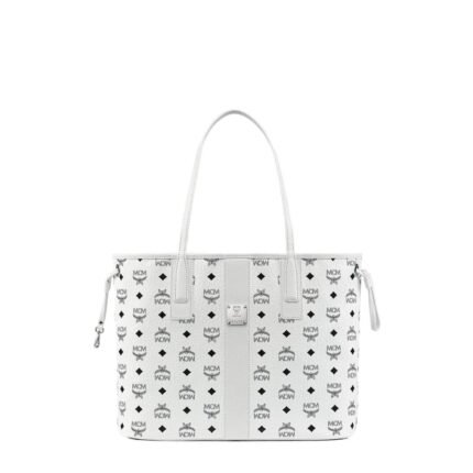 MCM MEDIUM REVERSIBLE LIZ SHOPPER IN VISETOS WHITE