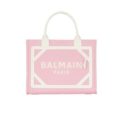 BALMAIN B-ARMY SMALL CANVAS AND LEATHER TOTE BAG