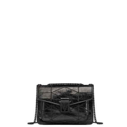 MCM LARGE TRAVIA QUILTED SHOULDER BAG IN CRUSHED LEATHER BLACK