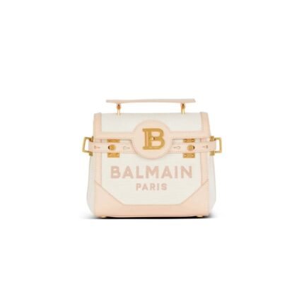 BALMAIN B-BUZZ 23 CANVAS AND LEATHER BAG