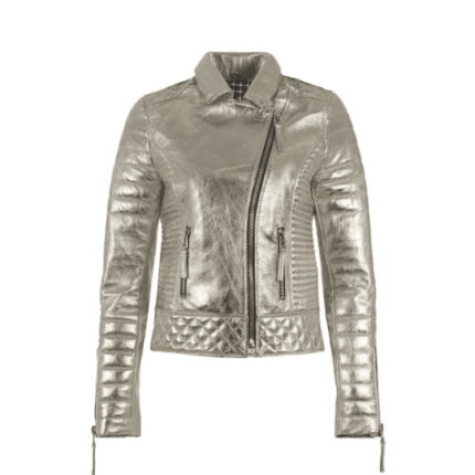 Men Silver Leather Jacket