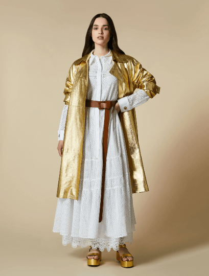 Gold Leather Trench Coat Women
