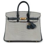 HERMÈS SPECIAL ORDER HSS BIRKIN 25 GRIS PERLE AND VERT ROUSSEAU MATTE ALLIGATOR BRUSHED GOLD HARDWARE