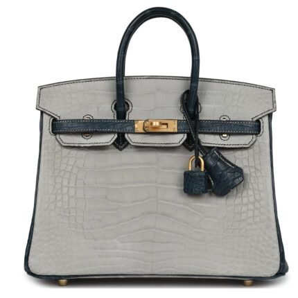 HERMÈS SPECIAL ORDER HSS BIRKIN 25 GRIS PERLE AND VERT ROUSSEAU MATTE ALLIGATOR BRUSHED GOLD HARDWARE