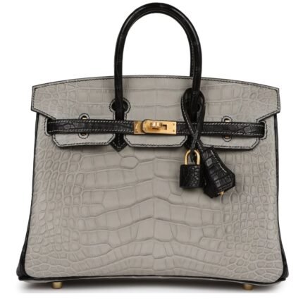 HERMÈS SPECIAL ORDER HSS BIRKIN 25 GRIS PERLE AND BLACK MATTE ALLIGATOR MISSISSIPPIENIS BRUSHED GOLD HARDWARE