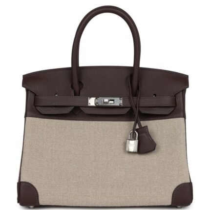 HERMÈS BIRKIN 30 BIVOUAC FICELLE CANVAS AND MOKA SWIFT PALLADIUM HARDWARE