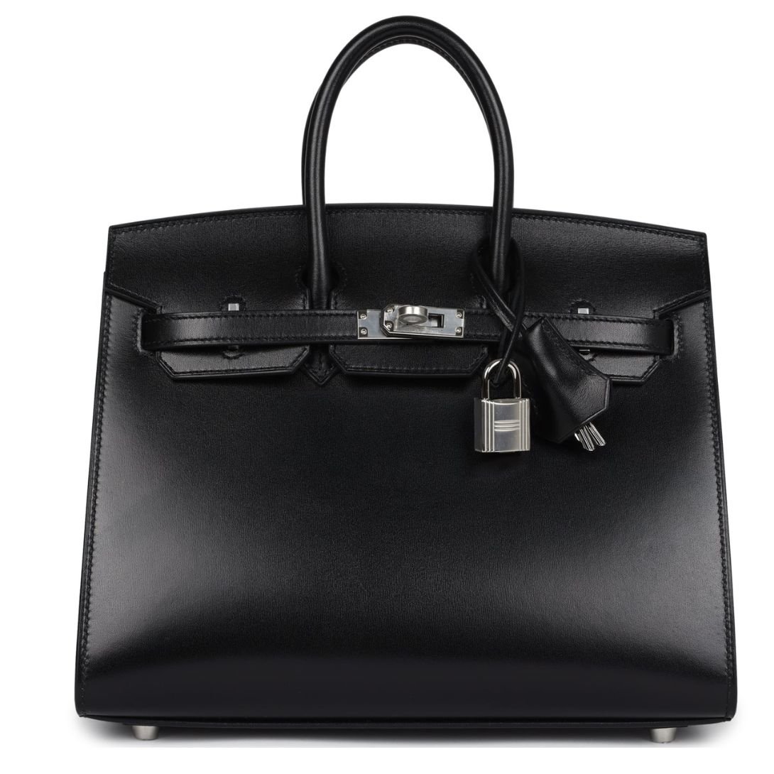 1 HERMÈS BIRKIN SELLIER 25 BLACK BOX PALLADIUM HARDWARE