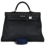 PRE-OWNED HERMÈS KELLY VOYAGE 50 BLACK EVERCOLOR PALLADIUM HARDWARE