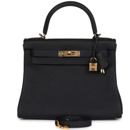 HERMÈS KELLY RETOURNE 28 BLACK TOGO GOLD HARDWARE
