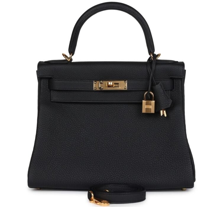 HERMÈS KELLY RETOURNE 28 BLACK TOGO GOLD HARDWARE