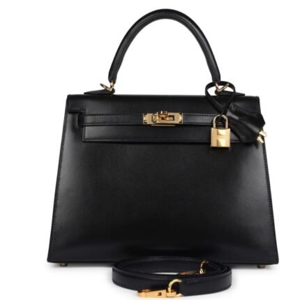 PRE-OWNED HERMÈS KELLY SELLIER 25 BLACK BOX GOLD HARDWARE