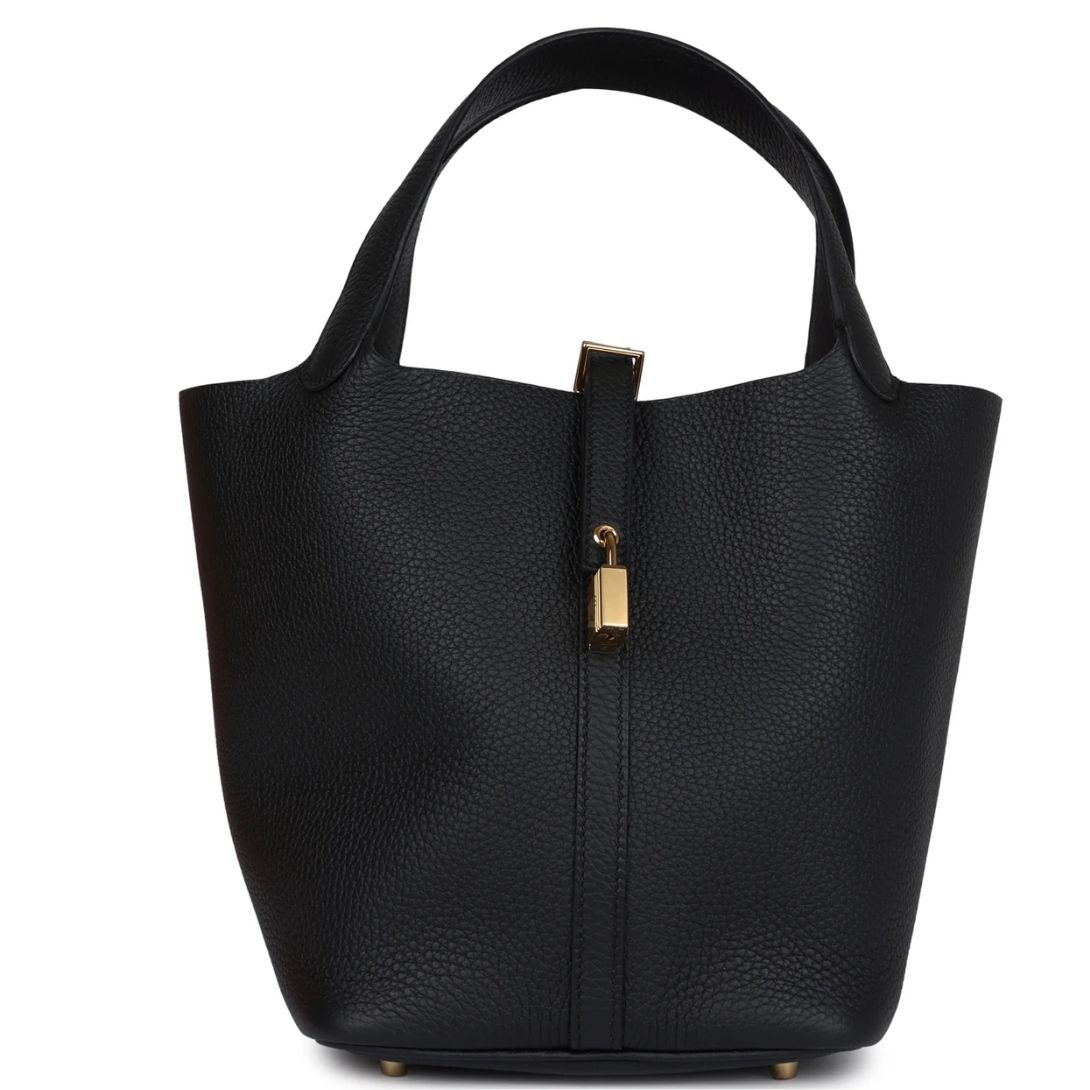 1 HERMÈS PICOTIN LOCK 22 BLACK CLEMENCE GOLD HARDWARE