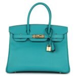 PRE-OWNED HERMÈS BIRKIN 30 BLEU PAON EPSOM GOLD HARDWARE