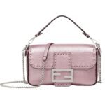 FENDI BAGUETTE MINI METALLIC PINK SELLERIA BAG WITH 309 HAND-SEWN TOPSTITCHES