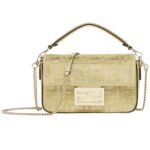 FENDI BAGUETTE MINI CHAMPAGNE COLORED SUEDE BAG WITH FF IN CRYSTALS AND STUDS