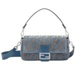 FENDI BAGUETTE LIGHT BLUE FF JACQUARD VELVET BAG