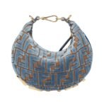 FENDI FENDIGRAPHY MINI LIGHT BLUE FF JACQUARD VELVET MINI BAG