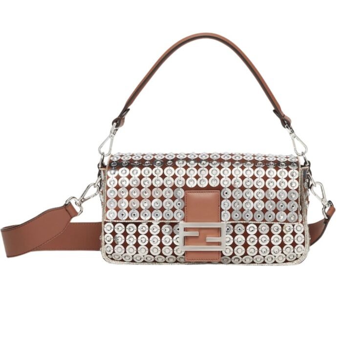 FENDI BAGUETTE BAG EMBROIDERED WITH SILVER-COLOR SEQUINS AND RHINESTONES
