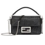 FENDI BAGUETTE MINI BLACK SUEDE BAG WITH FF IN CRYSTALS AND STUDS