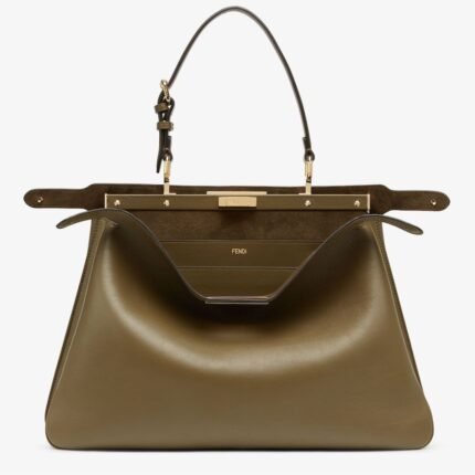 FENDI PEEKABOO SOFT LARGE GREEN LEATHER BAG