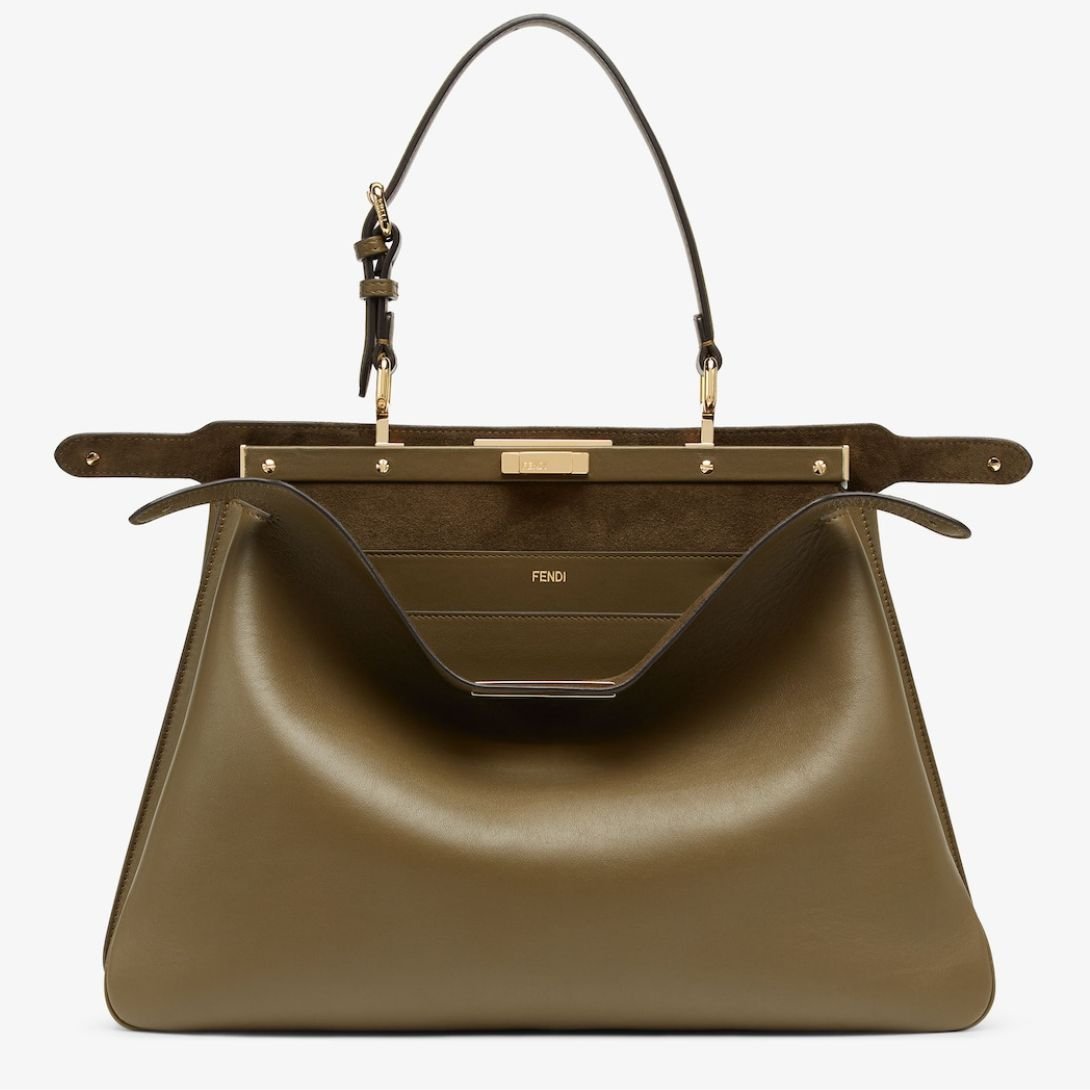 1 FENDI PEEKABOO SOFT LARGE GREEN LEATHER BAG