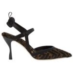 FENDI COLIBRÌ LITE HIGH-HEELED BLACK CHENILLE SLINGBACKS