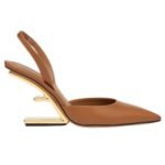 FENDI FIRST BROWN LEATHER HIGH-HEELED SLINGBACKS