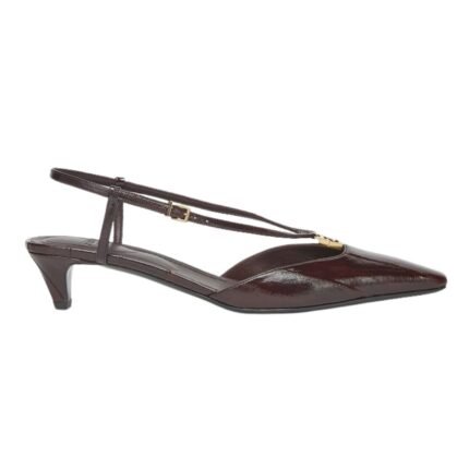 FENDI FFOLD LEATHER LOW HEELED SLINGBACKS