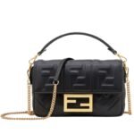 FENDI BAGUETTE MINI BLACK NAPPA LEATHER BAG WITH FF MOTIF