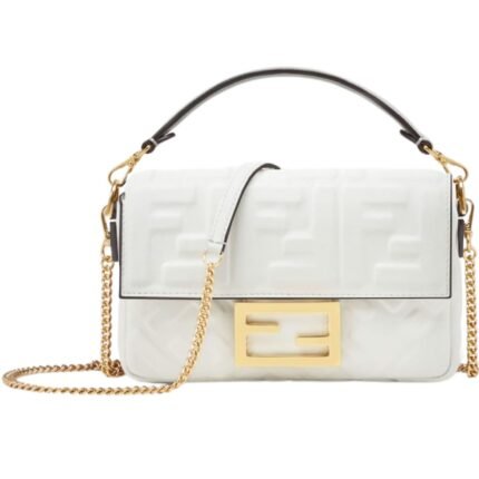 FENDI BAGUETTE MINI WHITE NAPPA LEATHER BAG WITH FF MOTIF
