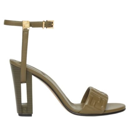 FENDI DELFINA FF NAPPA LEATHER HIGH HEELED SANDALS