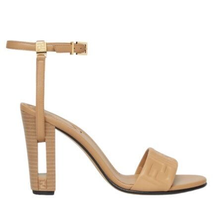 FENDI DELFINA FF NAPPA LEATHER HIGH HEELED SANDALS