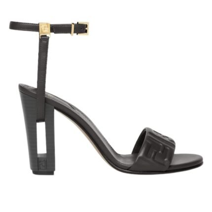 FENDI DELFINA FF NAPPA LEATHER HIGH HEELED SANDALS