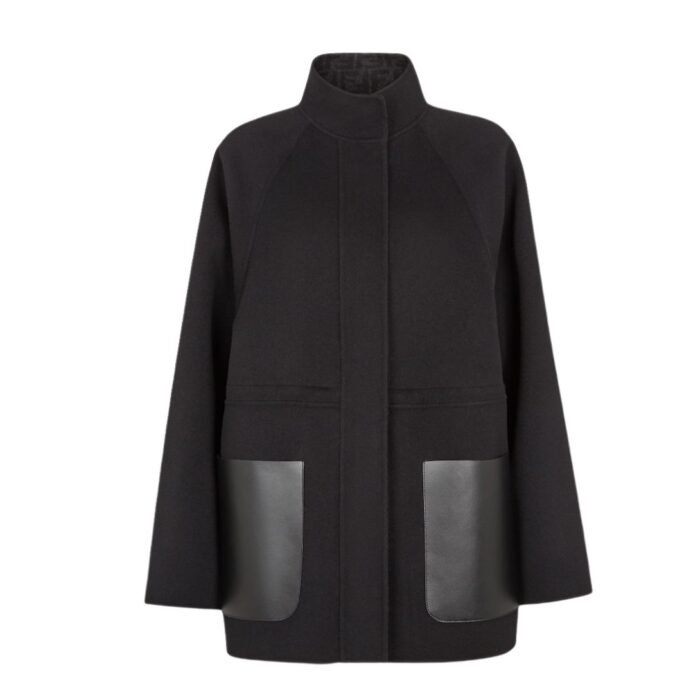 FENDI BLOUSON BLACK WOOL PARKA