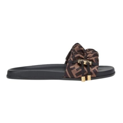 FENDI FEEL BROWN SATIN SLIDES