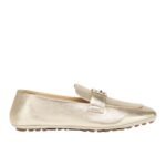 FENDI BAGUETTE METALLIC CHAMPAGNE-COLORED LEATHER LOAFERS