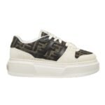 FENDI MATCH CANVAS AND WHITE SUEDE PLATFORM LOW-TOPS