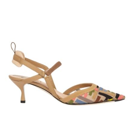 FENDI COLIBRÌ LITE MULTICOLOR FF MESH MEDIUM-HEELED SLINGBACKS