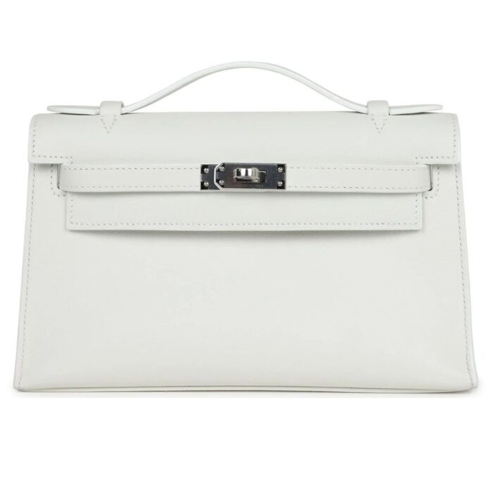 HERMÈS KELLY POCHETTE WHITE SWIFT PALLADIUM HARDWARE